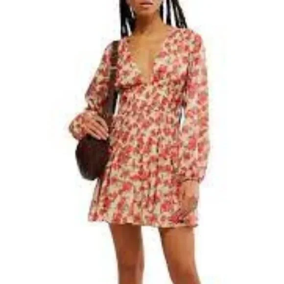 NEW Free People Women's Keep You Smocked Mini Dress Ivory Combo Small NWT - Picture 2 of 8